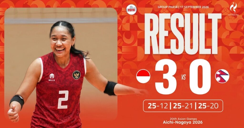 Hasil Voli Asian Games 2026 Indonesia Tumbangkan Nepal 3 Set Langsung pada Babak Penyisihan